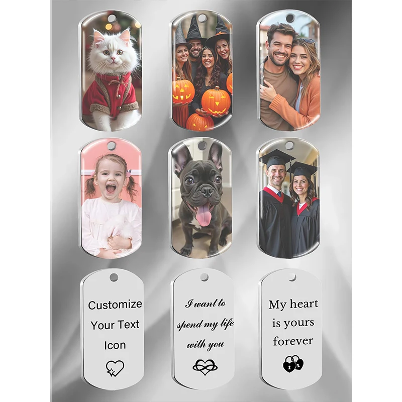 Custom Picture Text Necklace Personalized Double-sided Photo Necklace Memorial Father's Day Gifts for Dad Mom Boyfriend Family