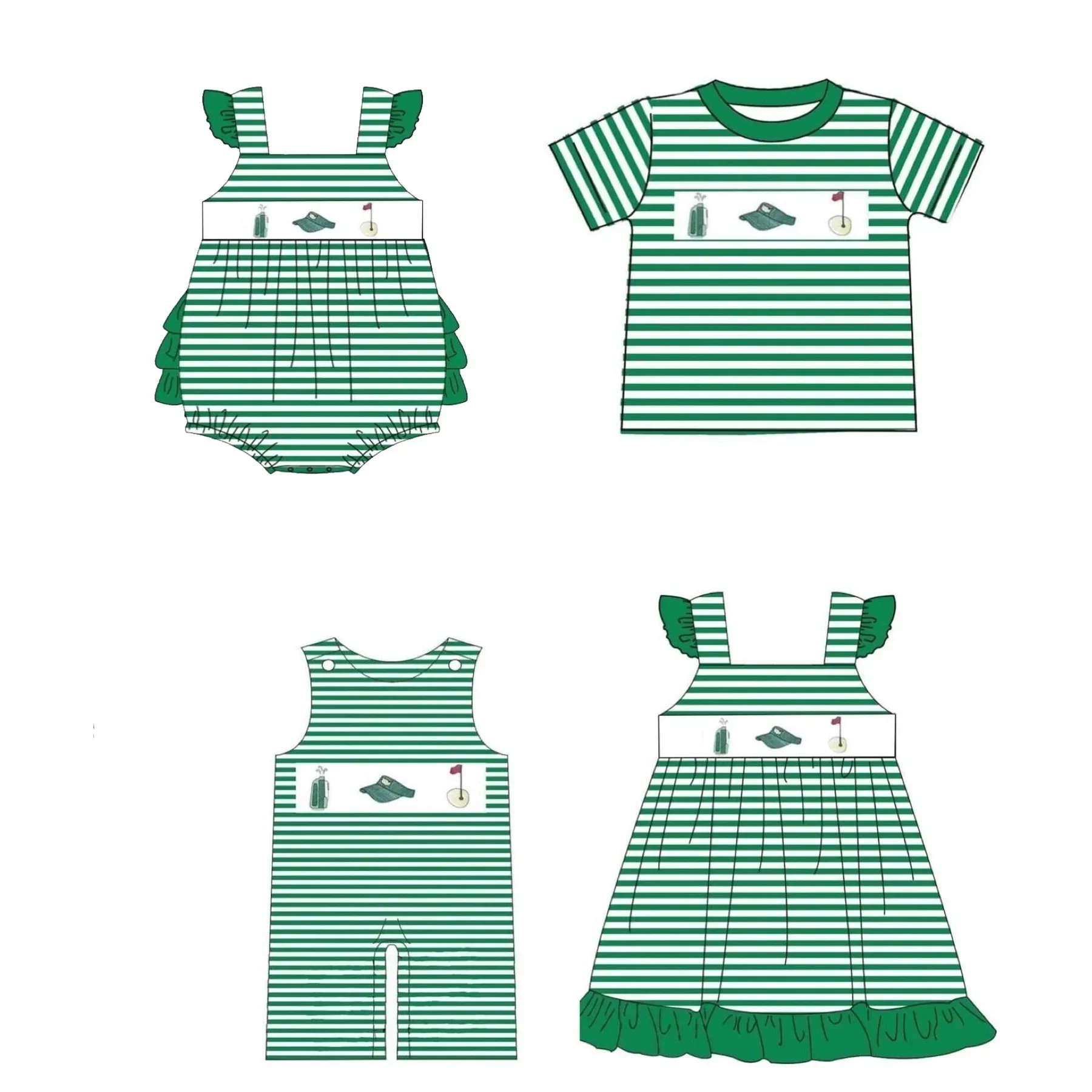 

Boutique children's clothing golf series pearl hat pole print dress girl boy t-shirt set baby romper