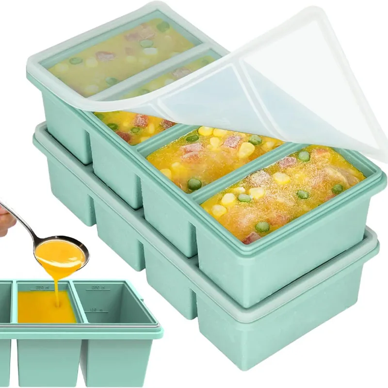 250ml/500ml Large Single‑Grid Silicone Ice Tray With Lid Freezer Mold Food Storage Box Reusable Container for Soup Broth