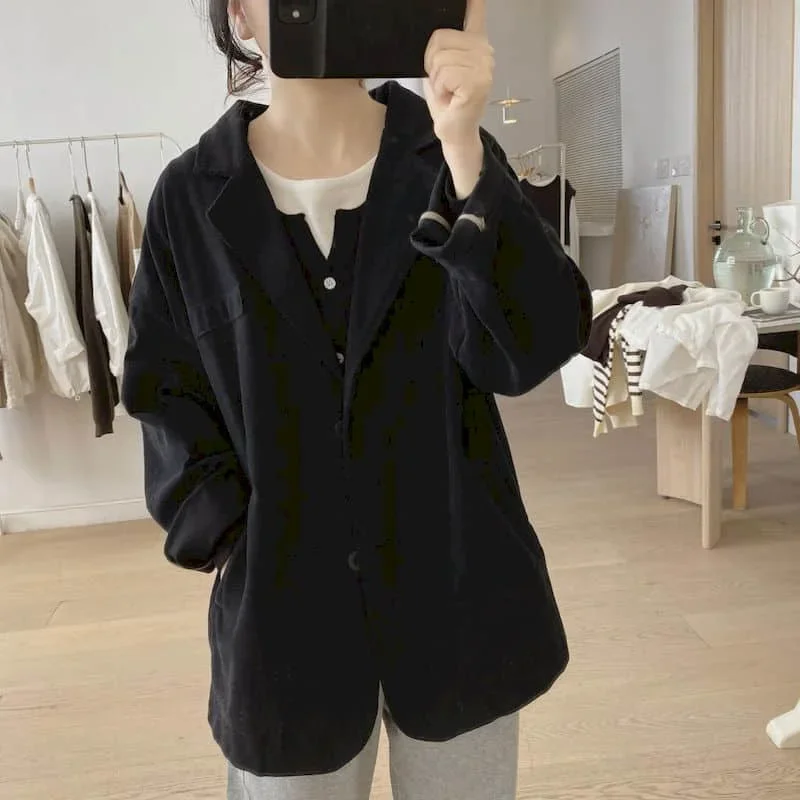 Cotton Blazers for Women Long Sleeve Casual Jackets Korean Style Outerwears Vintage Oversized Solid Workwear Coats Women Tops