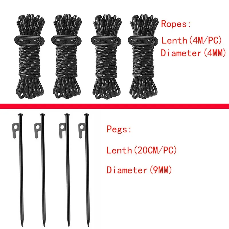 18PCS/Set Tent Poles Adjustable Tarp Poles 16MM Steel Rods for Sun Shelter Tarp Canopy Camping Replacement With Pegs & Ropes