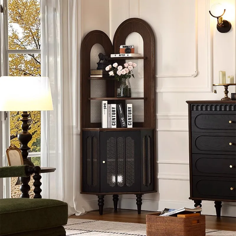 French retro solid wood corner cabinet living room triangle cabinet antique rack