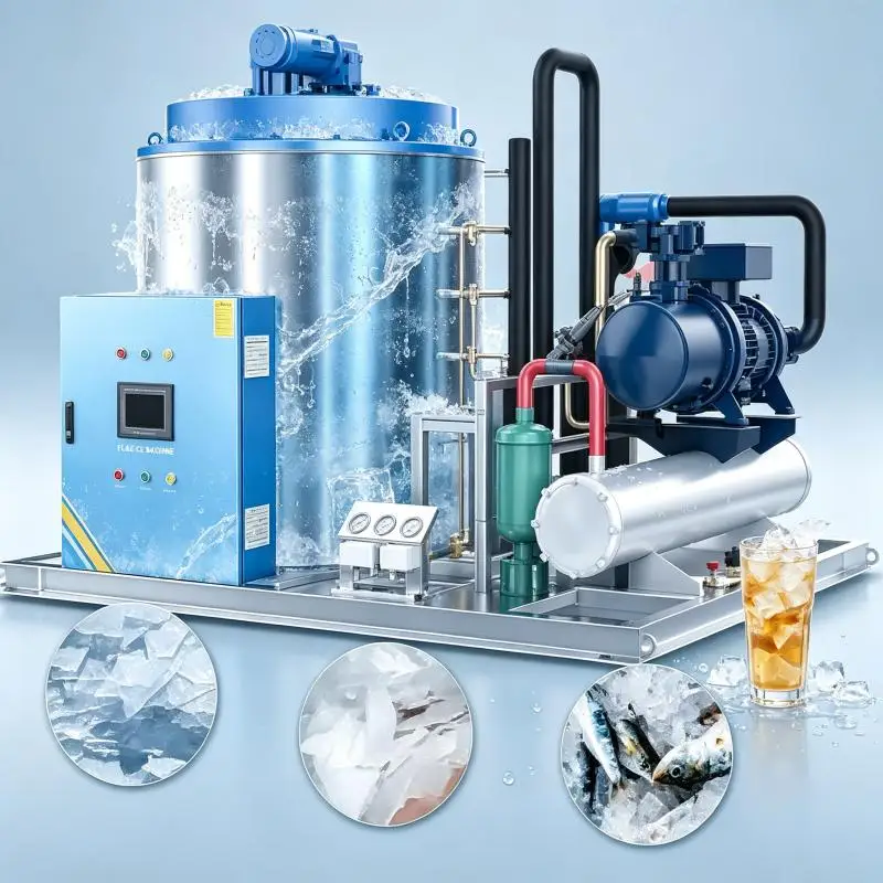 Commercial Flake Ice Maker Stainless Steel Automatic Ice Machine Fast Production Cooling Equipment for Seafood Storage