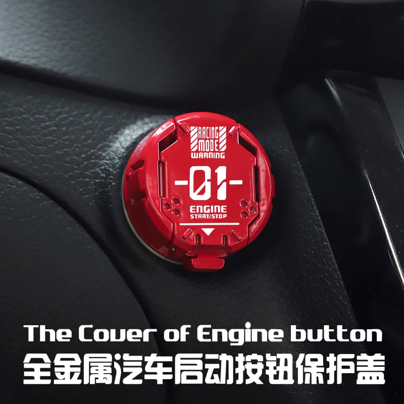 Red Metal Mecha Cover]Red Metal Mecha Push Start Button Cover Cool Car Engine Protector & Interior Decor Sticker Decal for Cars