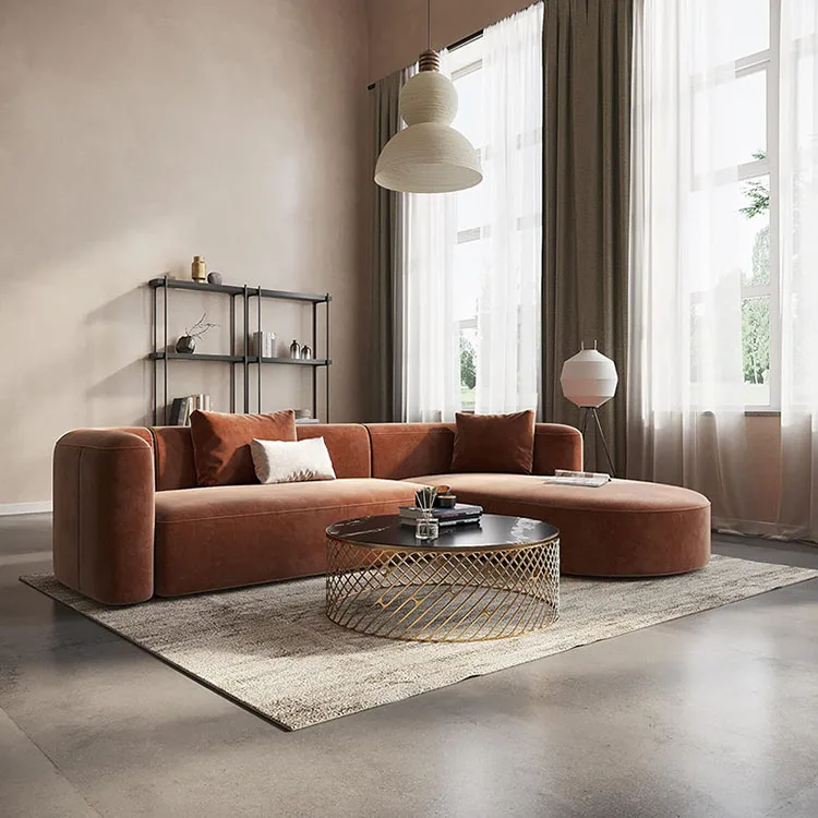 

Contemporary Modular Corner Velvet Fabric Living Room Sofa Set