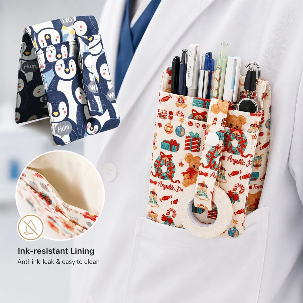 Christmas Pattern Doctor Pocket Organizer Three-compartment Medical Pen Holder Hospital Lab Tool Pocket X1230