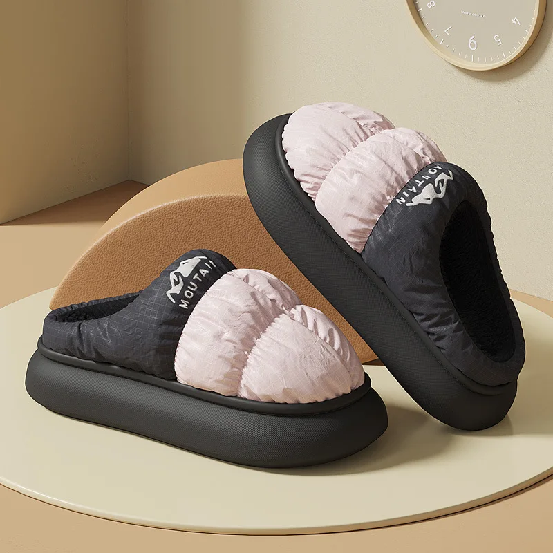 2024 new waterproof warm cotton slippers women\'s winter indoor home thick bottom non-slip plush cotton slippers men\'s winter