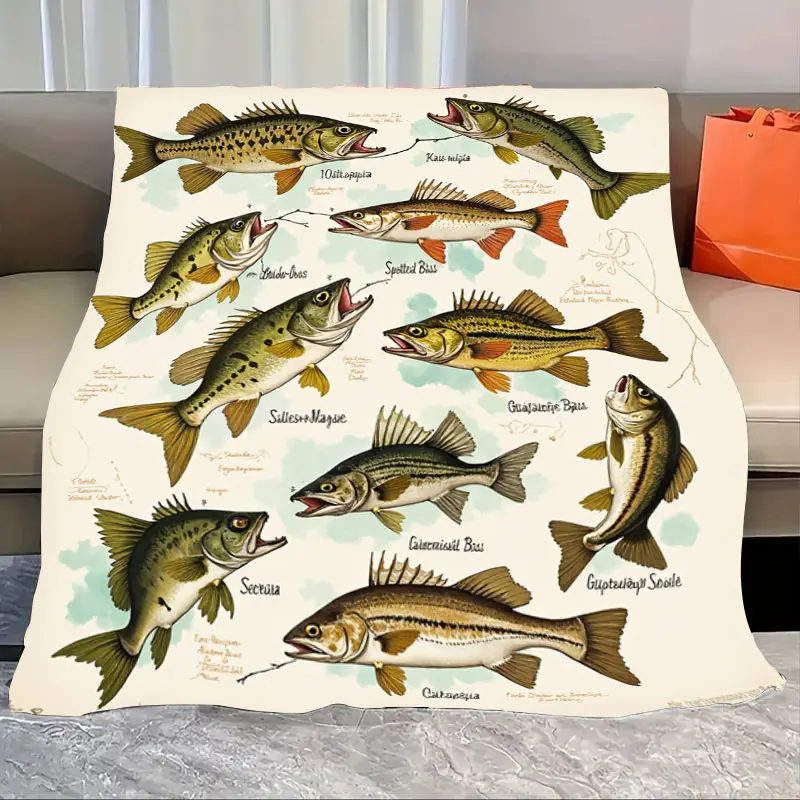 

1 шт. фланелевое одеяло, винтажное одеяло с таблицей рыбалки — классический дизайн видов окуня для любителей активного отдыха