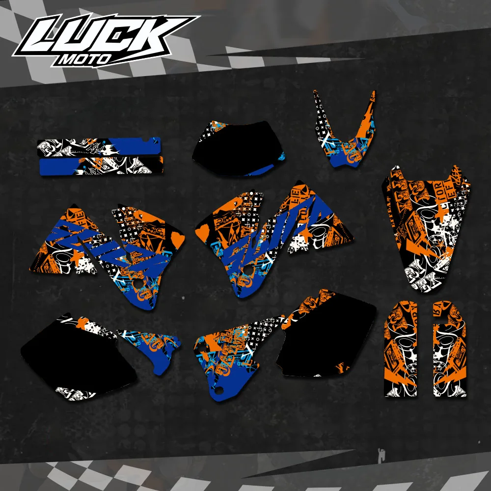 

For KTM EXC 250 300 350 400 520 MXC 200 300 2001 2002 LUCKMOTO NEW TEAM GRAPHICS WITH MATCHING BACKGROUNDS Sticker