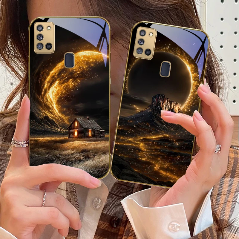 برية الأوردة لسامسونج A 31 32 A33 A34 35 14 A15 13 16 25 26 50 52 53 54 55 56 70 71 72 73 حافظة هاتف زجاجية ذهبية