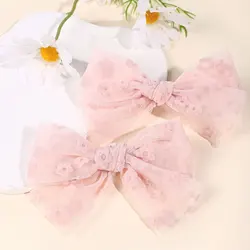 2Pcs White Lace Bow Hair Clip Sweet Floral Embroidery Hairpin Hair Styling Spring Clamp Gauze Barrettes Girls Hair Accessories