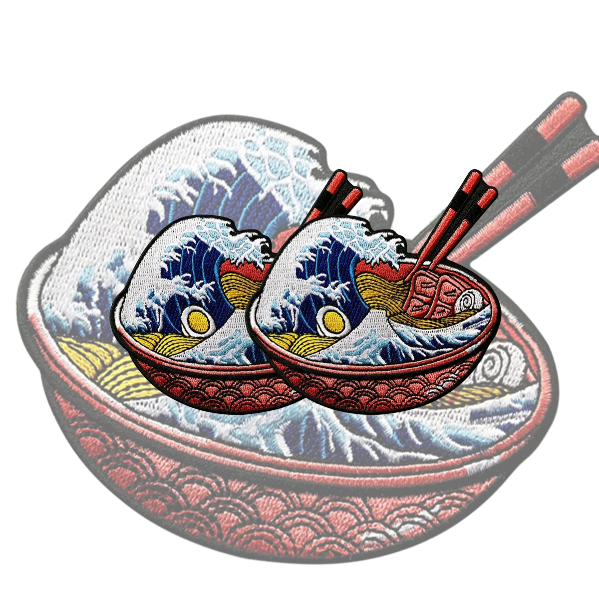 Japan Udon Noodles Embroidery Patches for Clothing The Great Wave Kanagawa Applique Iron on Katsushika Hokusai Ukiyoe Art DIY