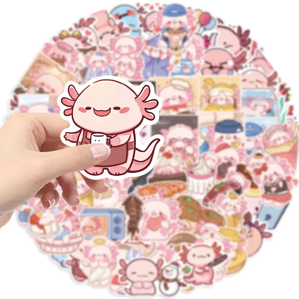 10/100Pcs Kawaii Animals Cartoon Axolotl Stickers Aesthetic Scrapbooking Label Diary Stationery Computer Refrigerator Decals