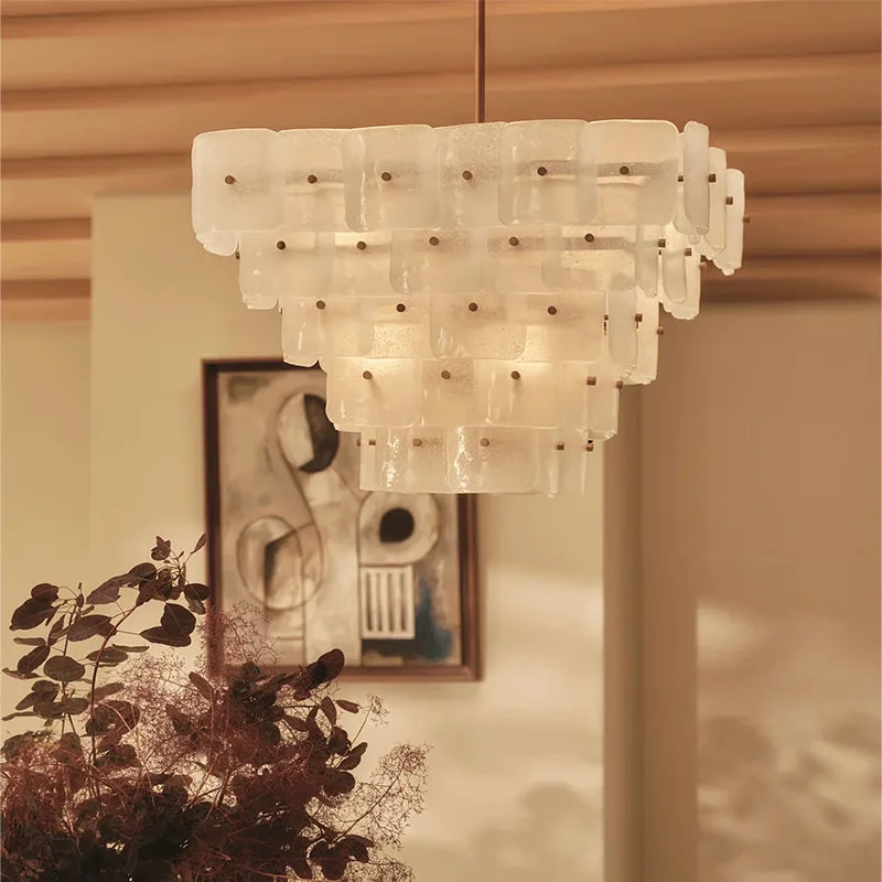 

French bedroom lamp retro master bedroom chandelier square glass room main lamp living room dining room lamp