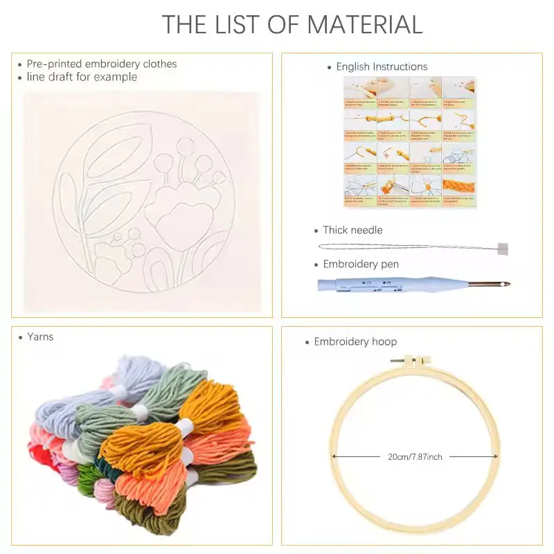 GATYZTORY Diy Punch Needle Embroidery Starter Kits For Beginner Cartoon Cute Animals Poking Embroidery Yarn Painting Arts