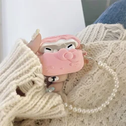 Hello Kitty Pink Handbag Case For Airpods Pro Case,Soft Silicone Cover With Pearl Keychain For Airpods 3 Case/Airpods 1/2 Case