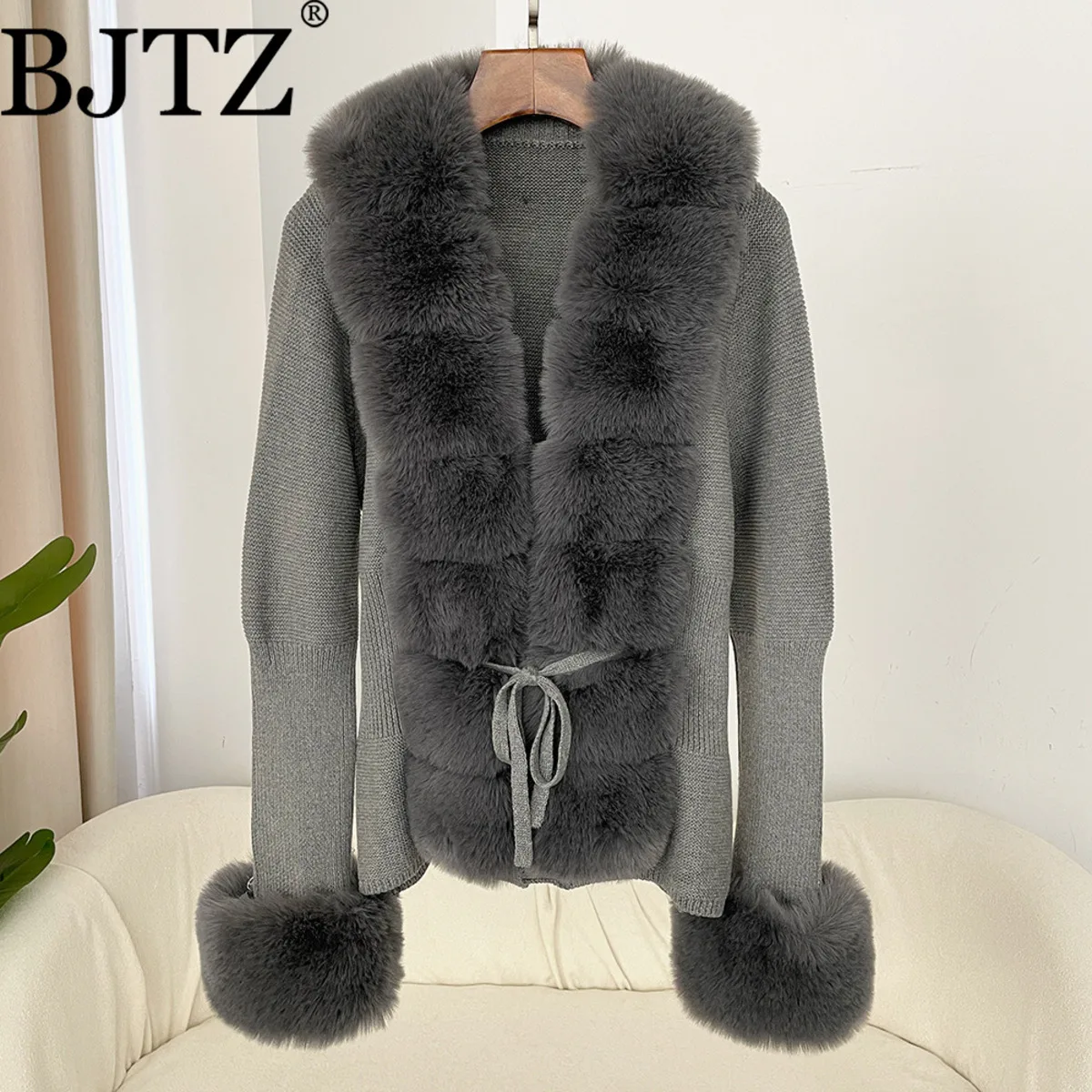 

BJTZ Woman's 2025 Spring And Autumn Cardigan Fur Coat New Faux Fox Fur Sweater Women's Knitted Sweater