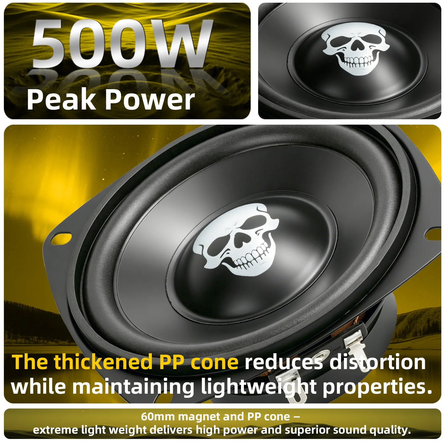 1 Pcs 4 Inch Midrange Bass Speaker 500W High Power Music Stereo Subwoofer Enhanced Car Audio Universal For Car & Maker DIY