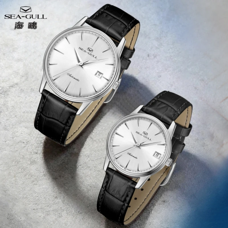 Sea-Gull Ultra-Thin Couple's Automatic Mechanical Watch 9mm Calendar Wristwatch Water-Resistant Stainless Steel Watch 1092/1092L