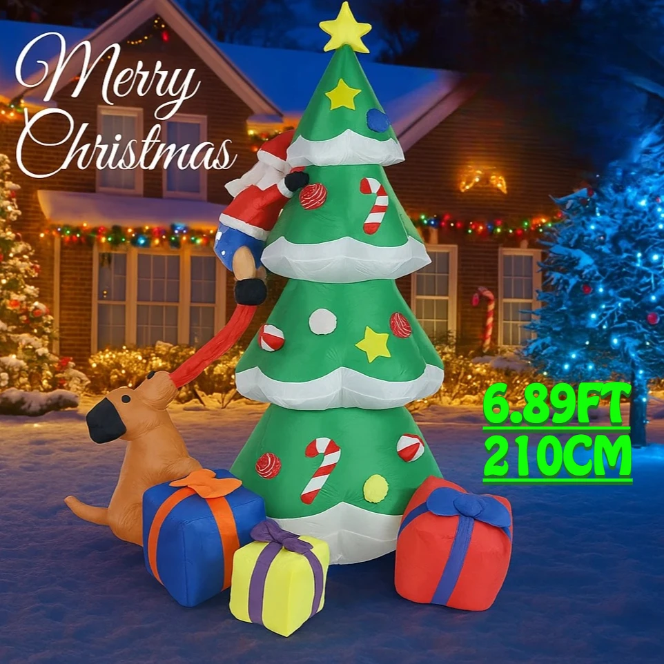 6.89FT Christmas Inflatable Toy Tree Dog Santa Claus Decorations With LED Xmas Decor for Yard Lawn Party Xmas Home Supplies Gift