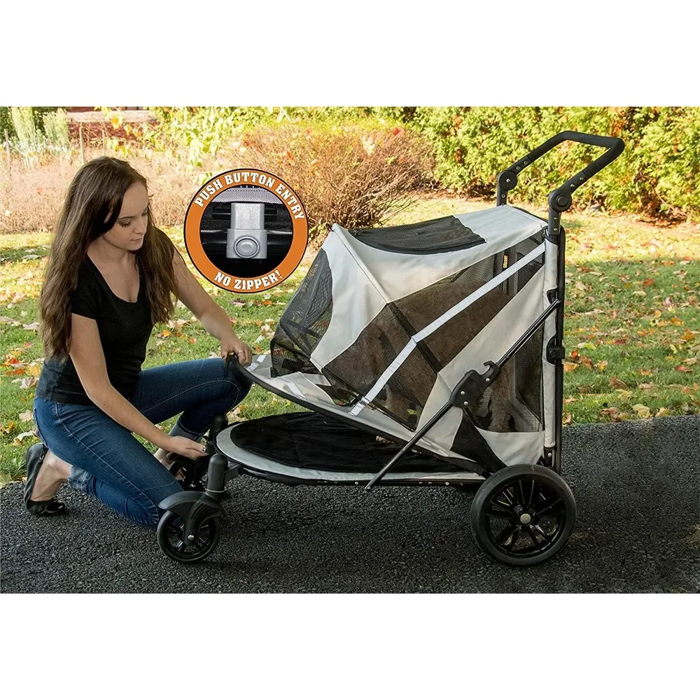 Pet Gear NO-Zip Pet Stroller with Dual Entry, Push Button Zipperless Entry for Single or Multiple Dogs/Cats, Pet Can Easily