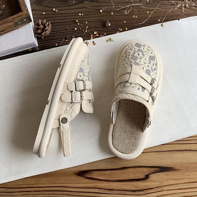 

Fashionable Women's Luxury Flat Toe Toe Barefoot Sandals, Summer Mesh Breathable Cotton and Linen Slippers, Casual Beach Shoes