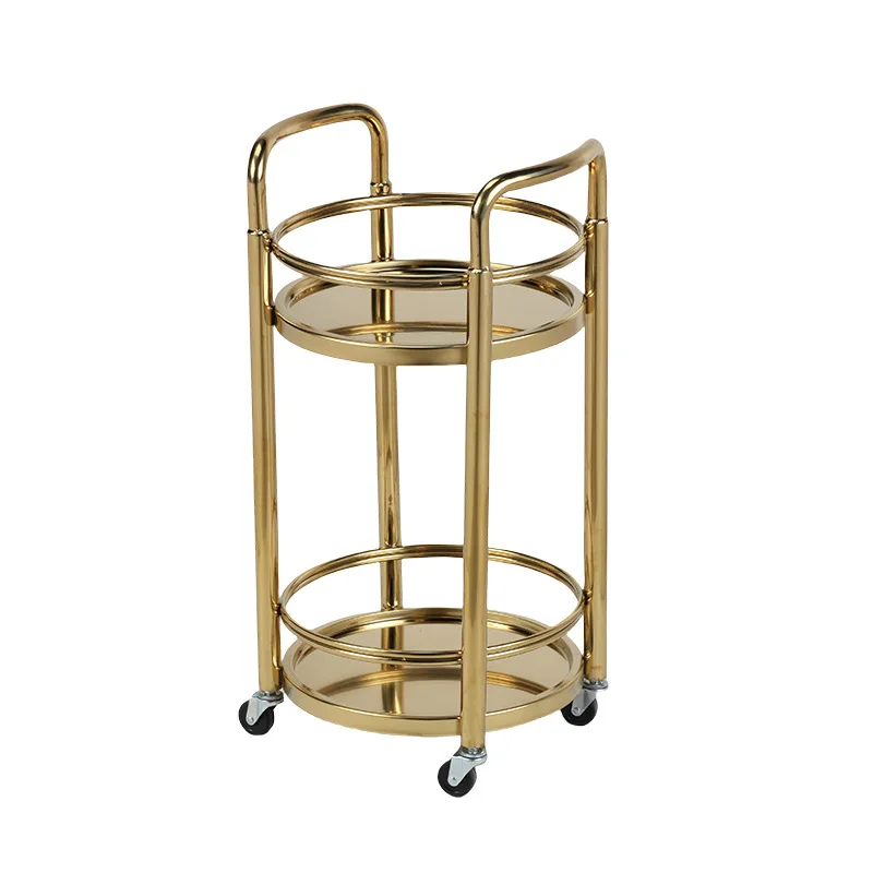 

European-style hotel double-layer stainless steel round wine cart movable tea delivery soup pot cart restaurant service cart