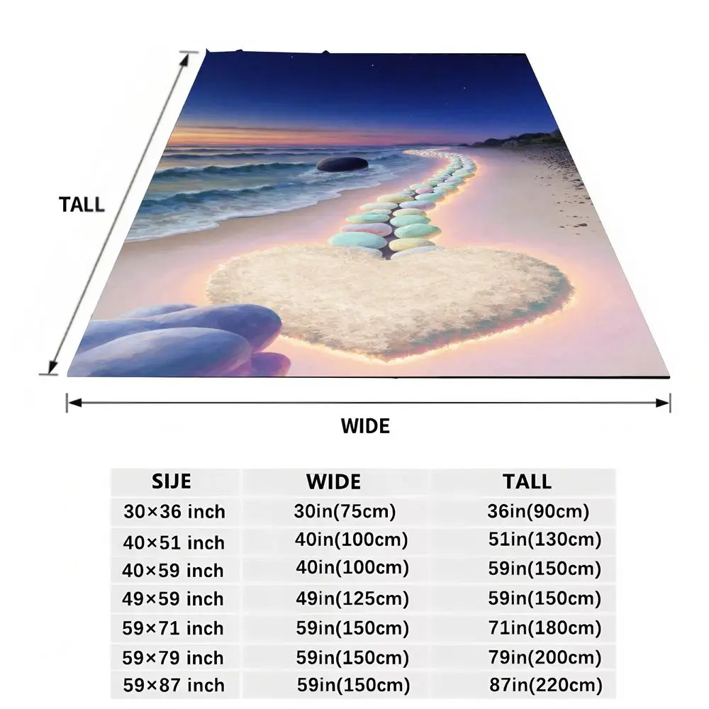 Cetakan Seni Pemandangan Pantai Senja yang Menawan - Gelombang Laut Surreal dengan Jalur Batu Pastel yang Bercahaya, Formasi Berbulu Berbentuk Hati & Putih