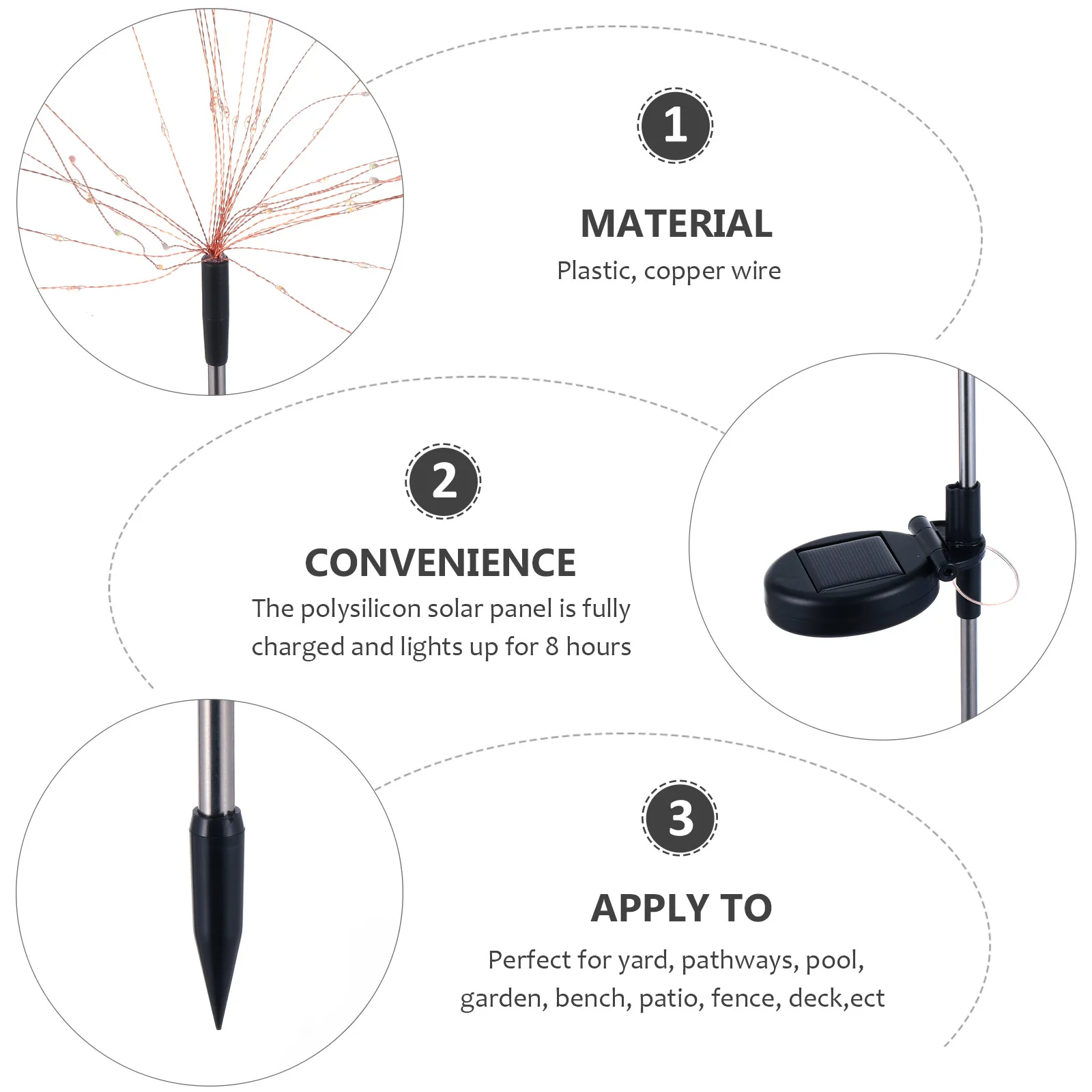 سلسلة ضوء تعمل بالطاقة الشمسية مقاومة للماء، جودة عالية، متينة، سهلة الاستخدام، ضوء حصة الحديقة، رومانسية جميلة، مسار ساحة، سطح سياج حمام السباحة #4