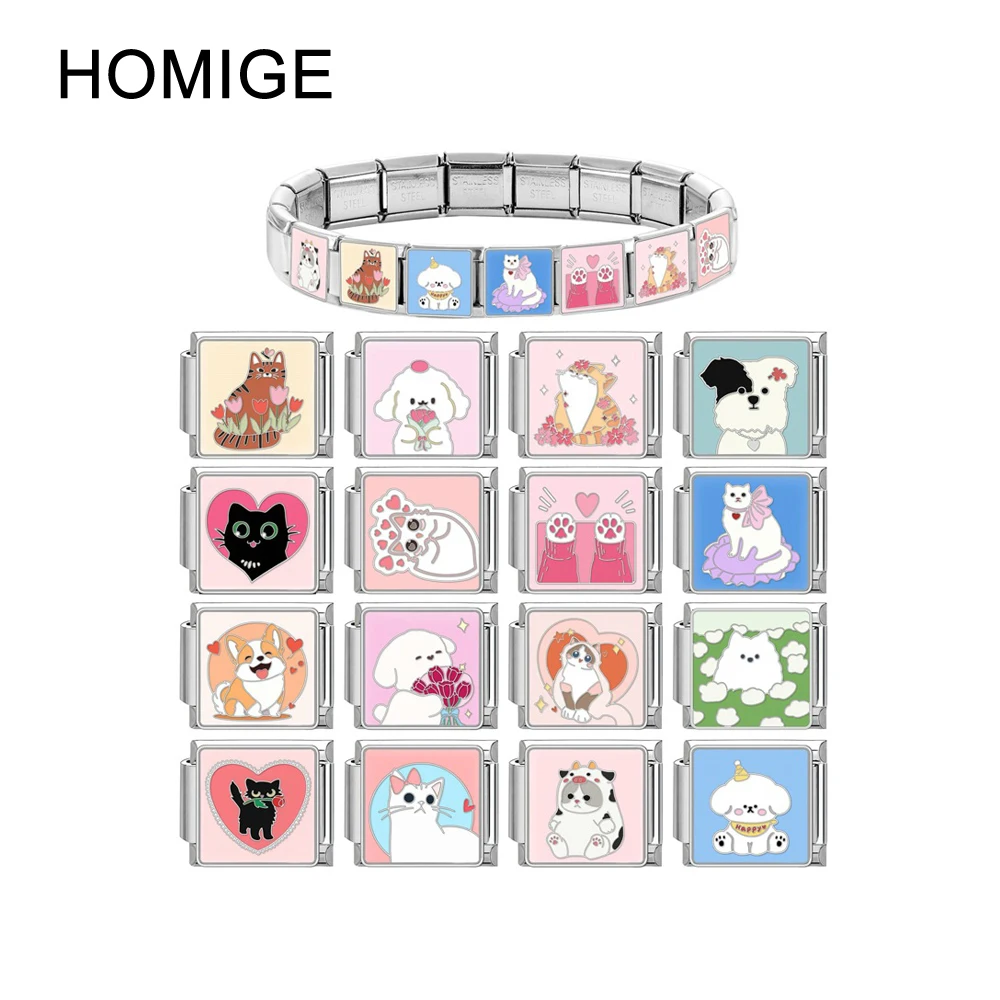 

HOMIGE 2pcs Women's Animal Pattern 9mm Width Elastic Itanlian Charm Bracelet Stainless Steel Bangle Making Jewelry Luxury Bijoux
