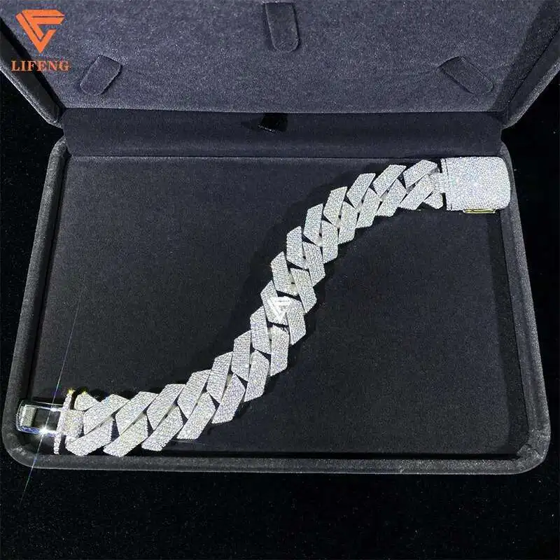 

20MM Iced Out VVS Moissanite Diamond Cuban Link Bracelet Brilliant Cut 925 Sterling Silver Hip Hop Jewelry Gold Main Material