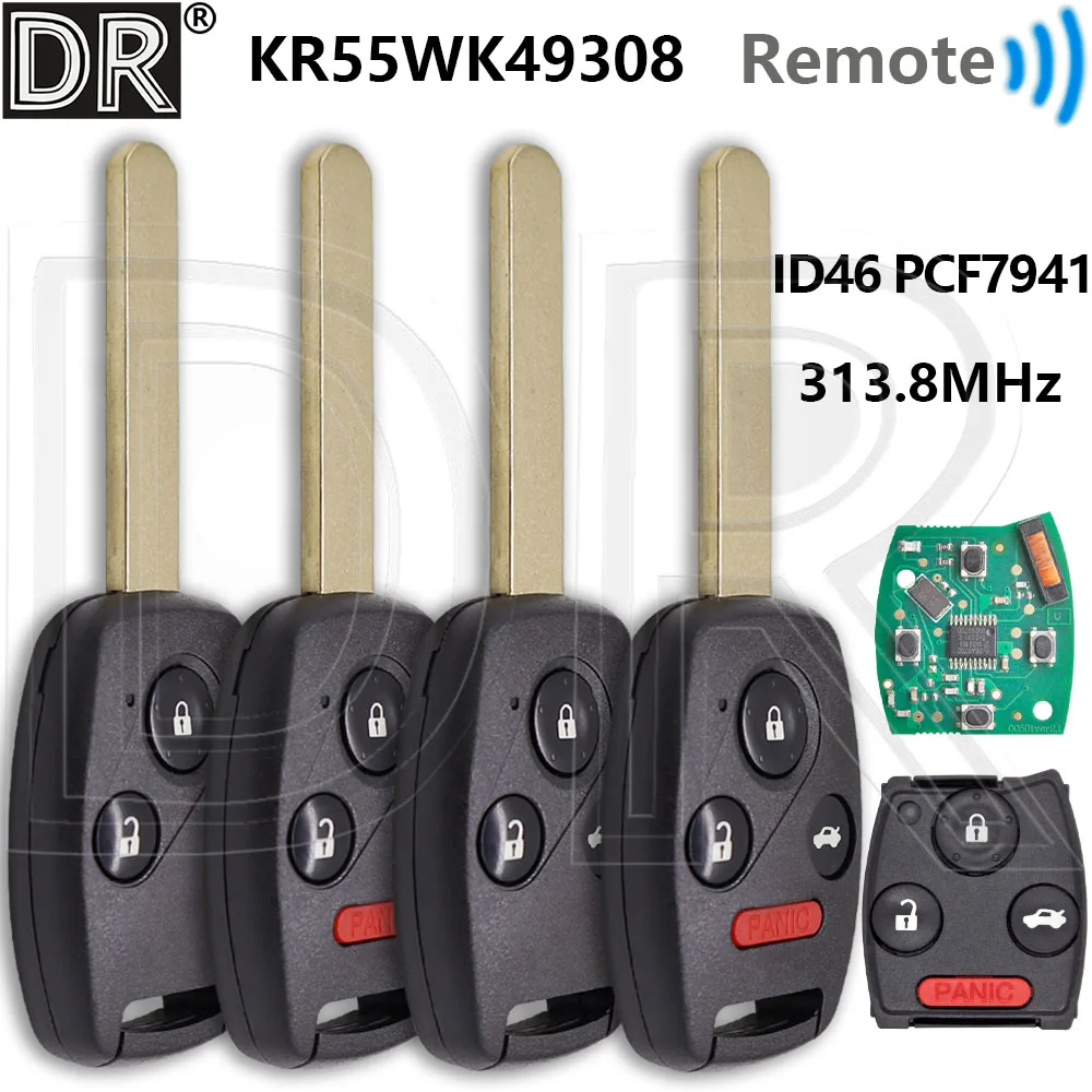 

Отличный ID46 PCF7941 313,8 МГц KR55WK49308 Автомобильный дистанционный смарт-ключ для Honda Civic Accord Fit CRV City Pilot HR-V Insight Jazz Odyssey