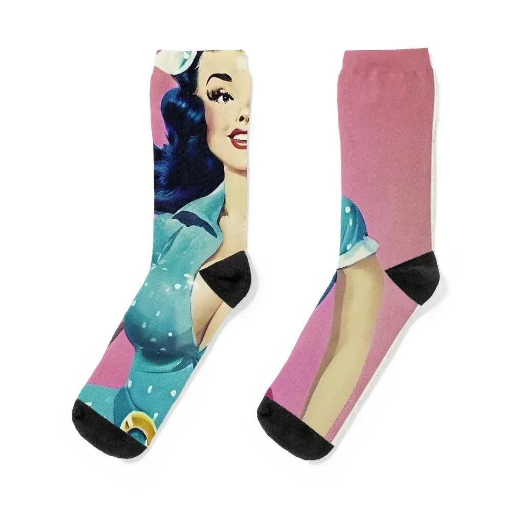 

Teal Pinup Girl Socks Toe sports colored Socks For Man Women's