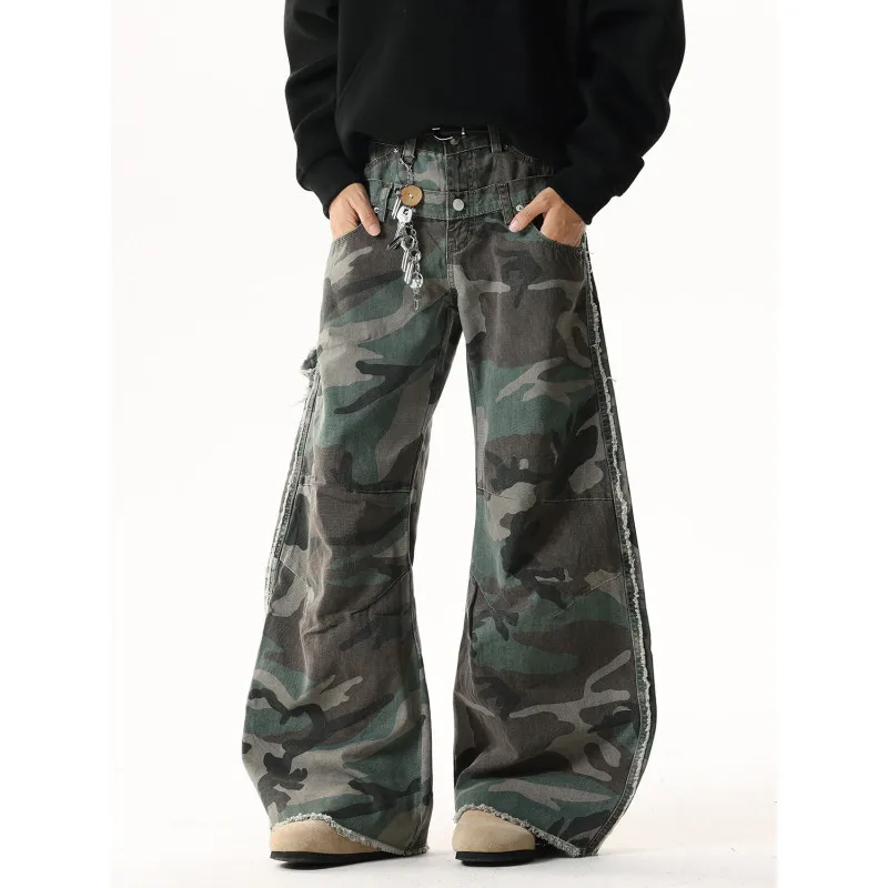 【Mirrordust】New Fashion Camouflage Jeans Versatile Simple Elegant Japanese Style Trendy Long Pants Men and Women