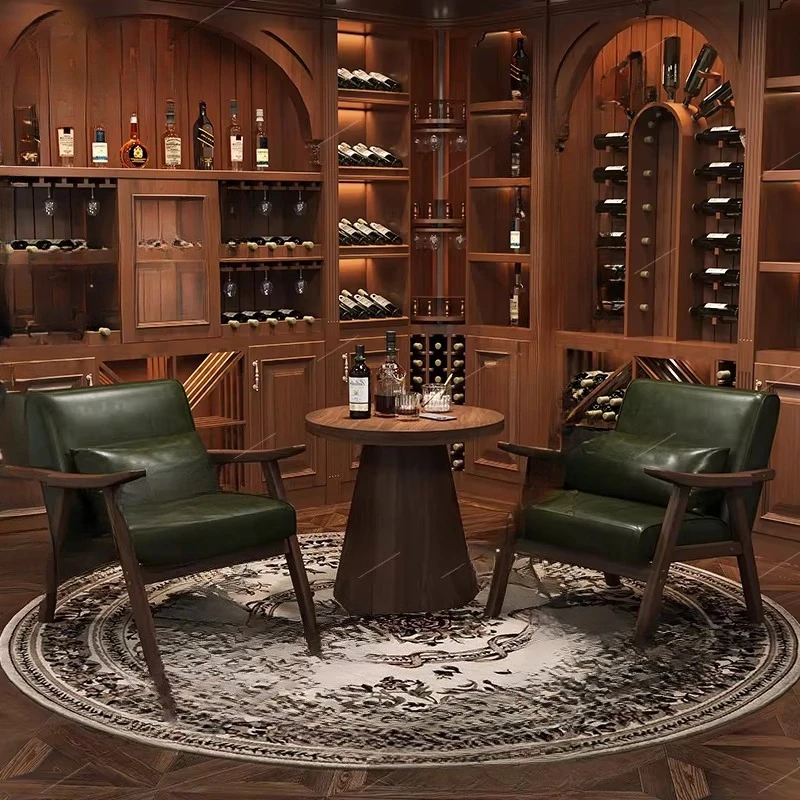 

Retro solid wood sofa table and chair combination, living room balcony leisure