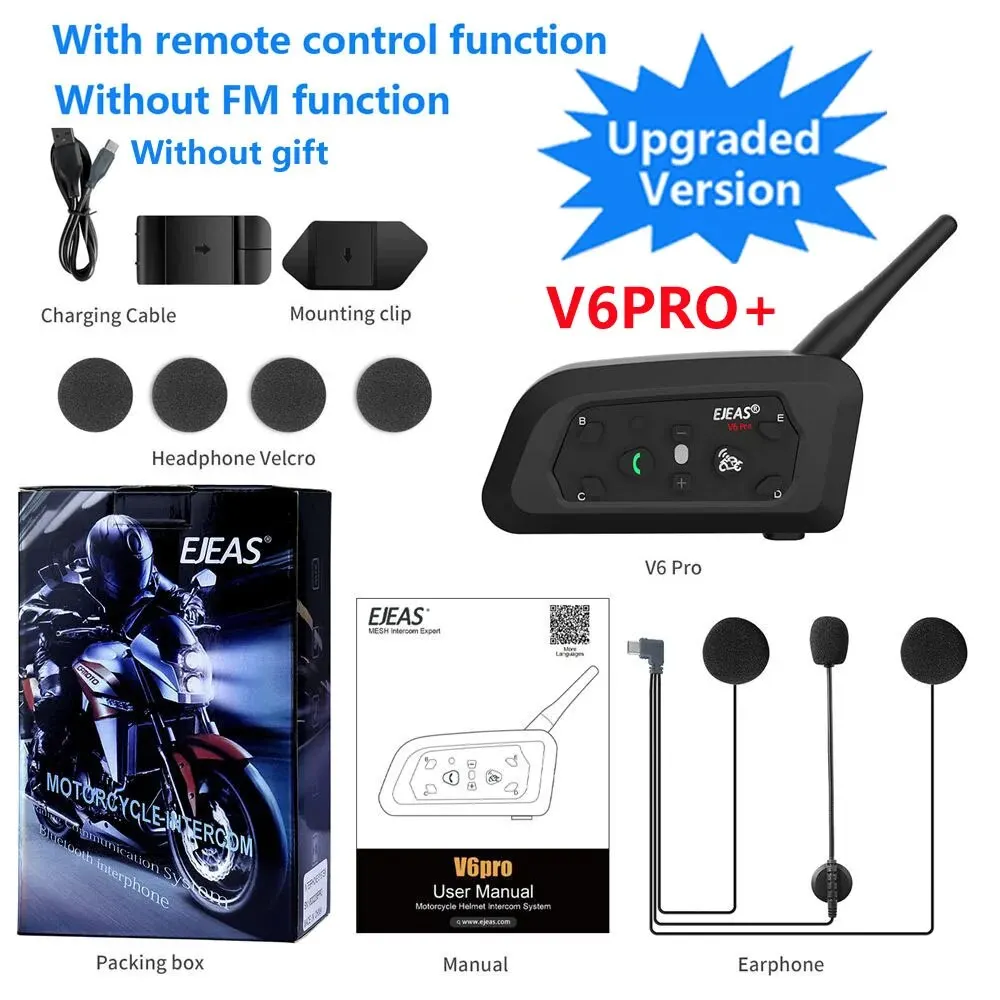 Ejeas V6 Pro +/Plus Bluetooth Motorhelm Intercom Headset Met 800M Bt Interphone Communicator Voor 6 Rijders Waterdicht - afbeelding 1