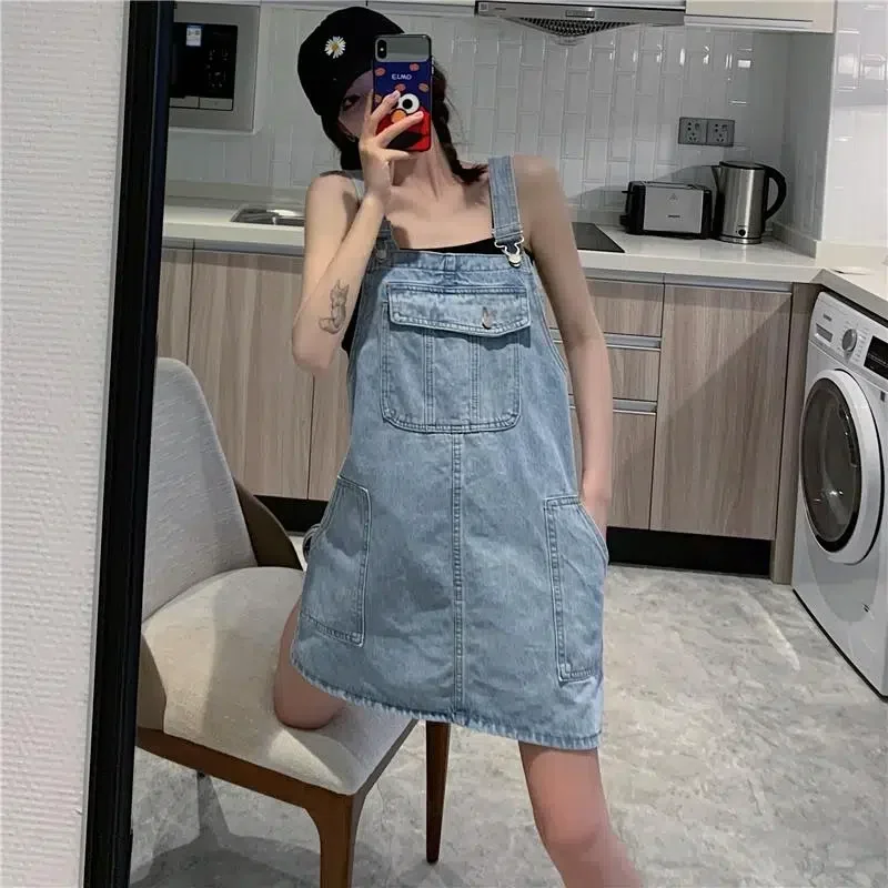 Vestido de tirantes vaqueros S-3XL Mujer sin mangas Retro Kawaii Casual acogedor Preppy adolescentes jóvenes todo-fósforo Mujer Vestidos femenino Chic