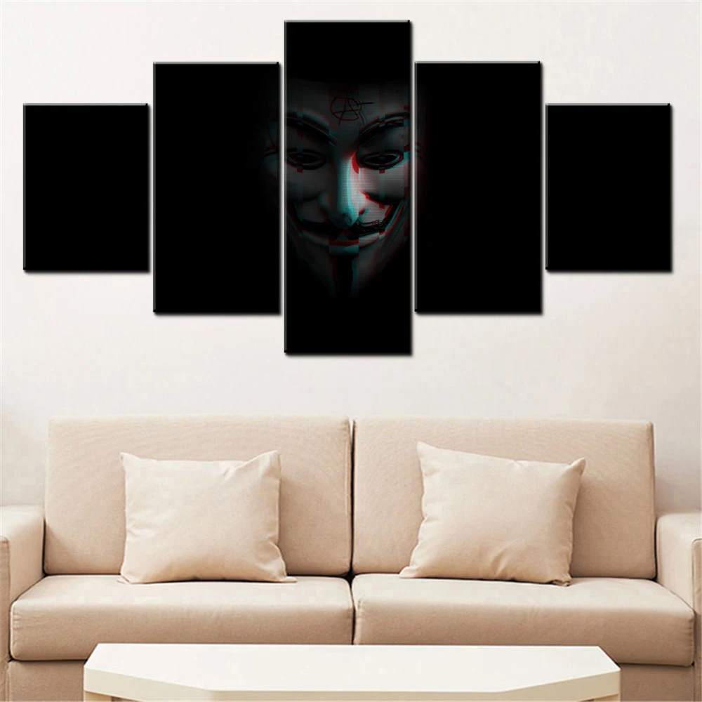 

5 Pieces Canvas Wall Arts Poster Painting Technology Anonymous Programmer Wallpaper Home Decor Picture Printing For Living Room