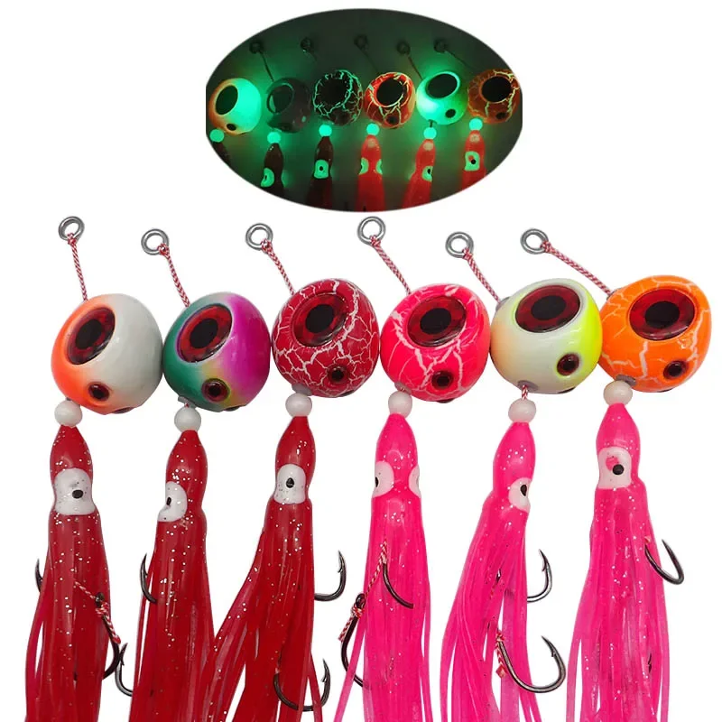 

Ley Glow Jig Lure Squid Soft Bait with Auxiliary Double Hook 5-Pack 100g-500g Weight Range Ideal for Sea Fishing Snapper