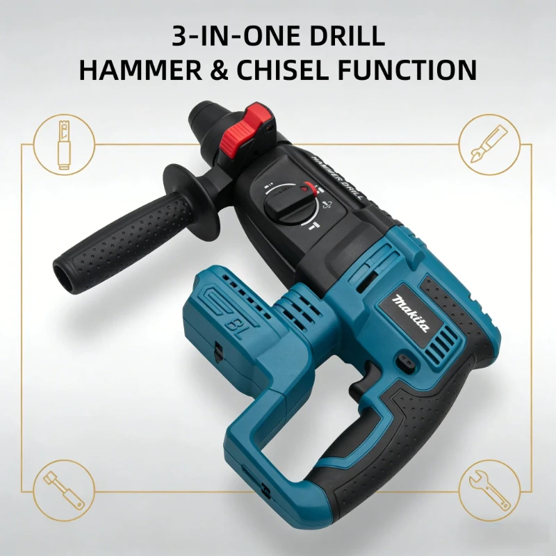 

Makita 18V BrushlessCordless Hammer Drill26mm Rechargeable Wireless RotaryHammer High Efficiency Energy SavingPortable PowerTool