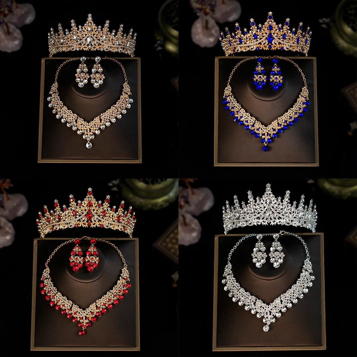 

Jewelry Set 3Pcs Rhinestone Crown Necklace Earrings Bridal Prom Wedding Banquet One Size