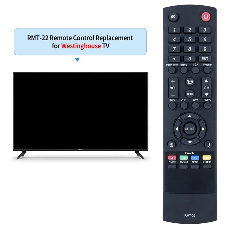 Remote Control Replacement RMT-22 For Westinghouse EW39T6MZ UW32S3PW UW32SC1W UW37SC1W UW46T7HW UW48T7HW UW39T7HW EW39T6MZ
