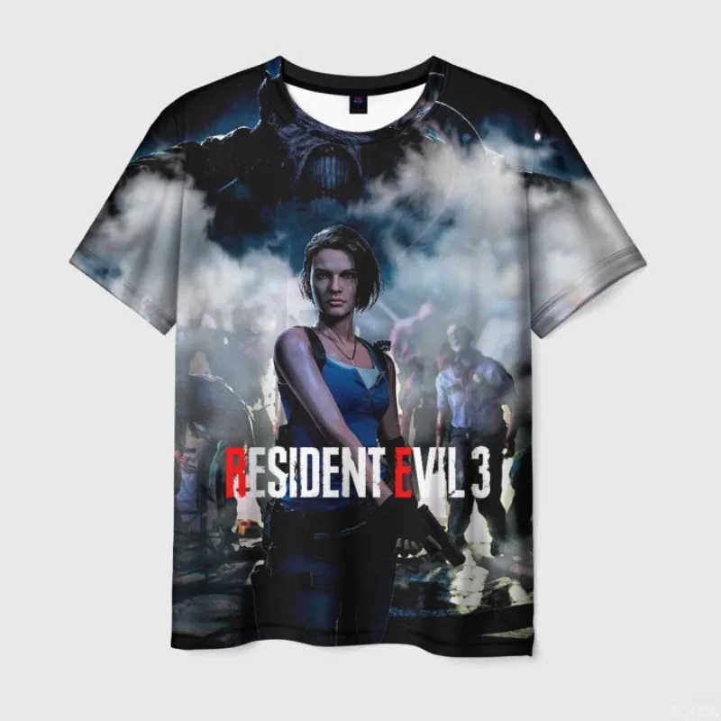 Latest Popular Horror Game Resident Evil 3 Printed Men's T-shirt 3D Biohazard Fashion Loose Short Sleeved T-shirt Street Wear