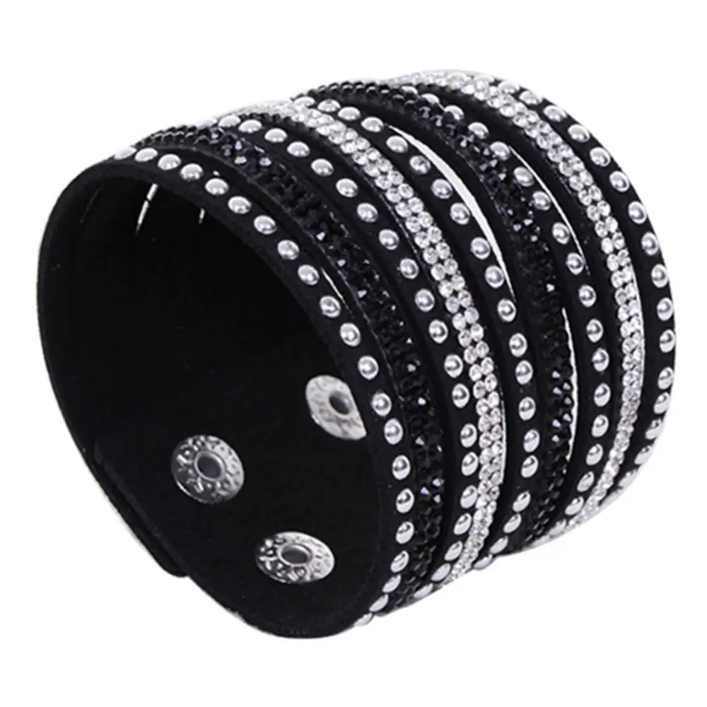 Bracelet Gift Women\'s Multilayer Rivet Rhinestone Velvet Cuff Bangle Wristband Gift