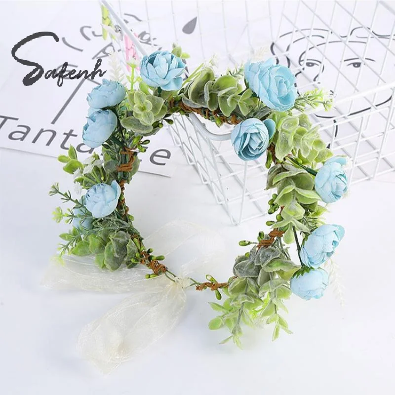 

Green Leaf Flower Headband Romantic Floral Wreath Boho Crown for Festival Wedding Spring Summer Party Hair Decor