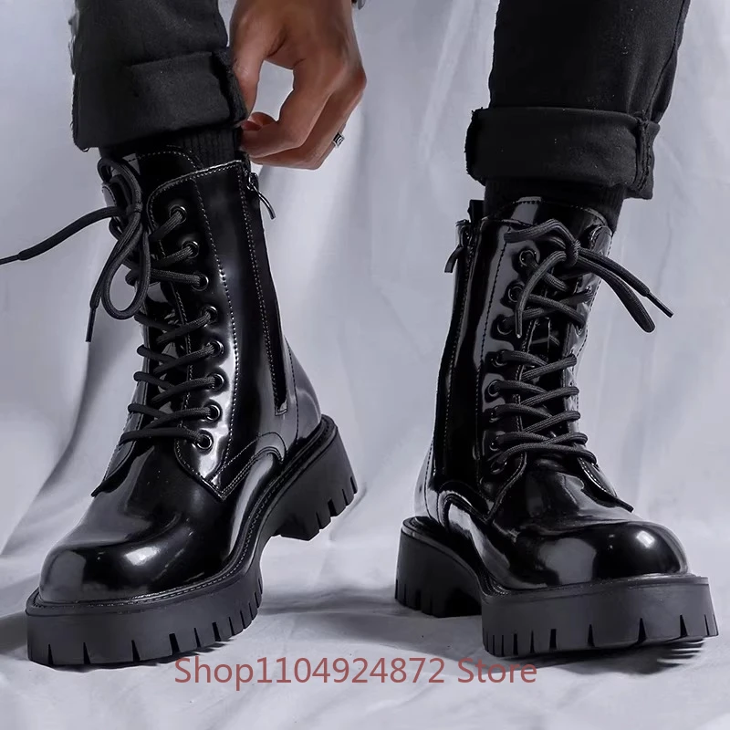 

Британские мужские ботинки челси на толстой подошве, черные, высокие, на платформе, износостойкие, для активного отдыха, повседневные, мотоциклетные