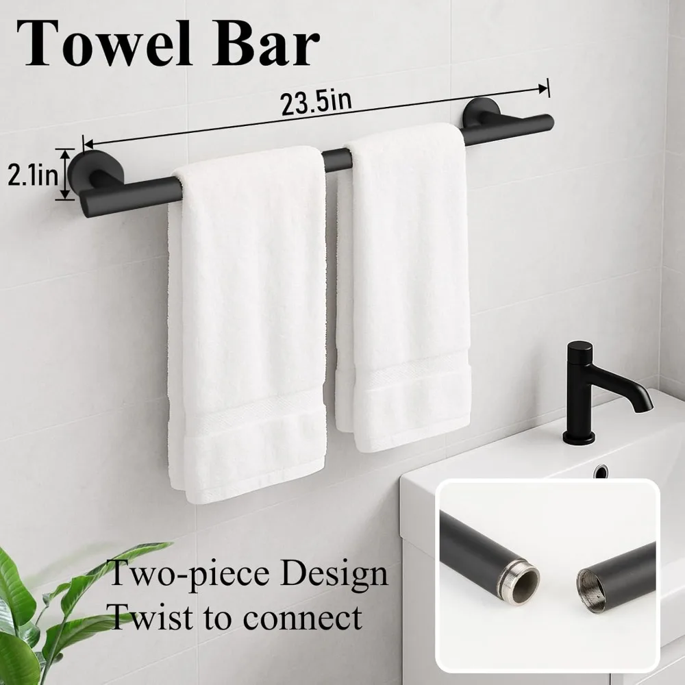 9 Piece Towel Racks for Bathroom Set, Matte Black Bathroom Accessories Set, SUS304 Stainless Steel Bath Towel Bar Set, Robe Towe
