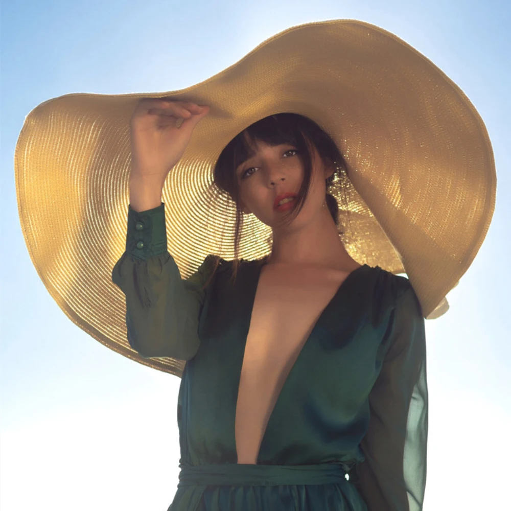 HT5081 Packable Straw Hat Women Large Brim Summer Sun Hat Female Big Brim Beach Hat Ladies Outside Travel Packable Floppy Hats