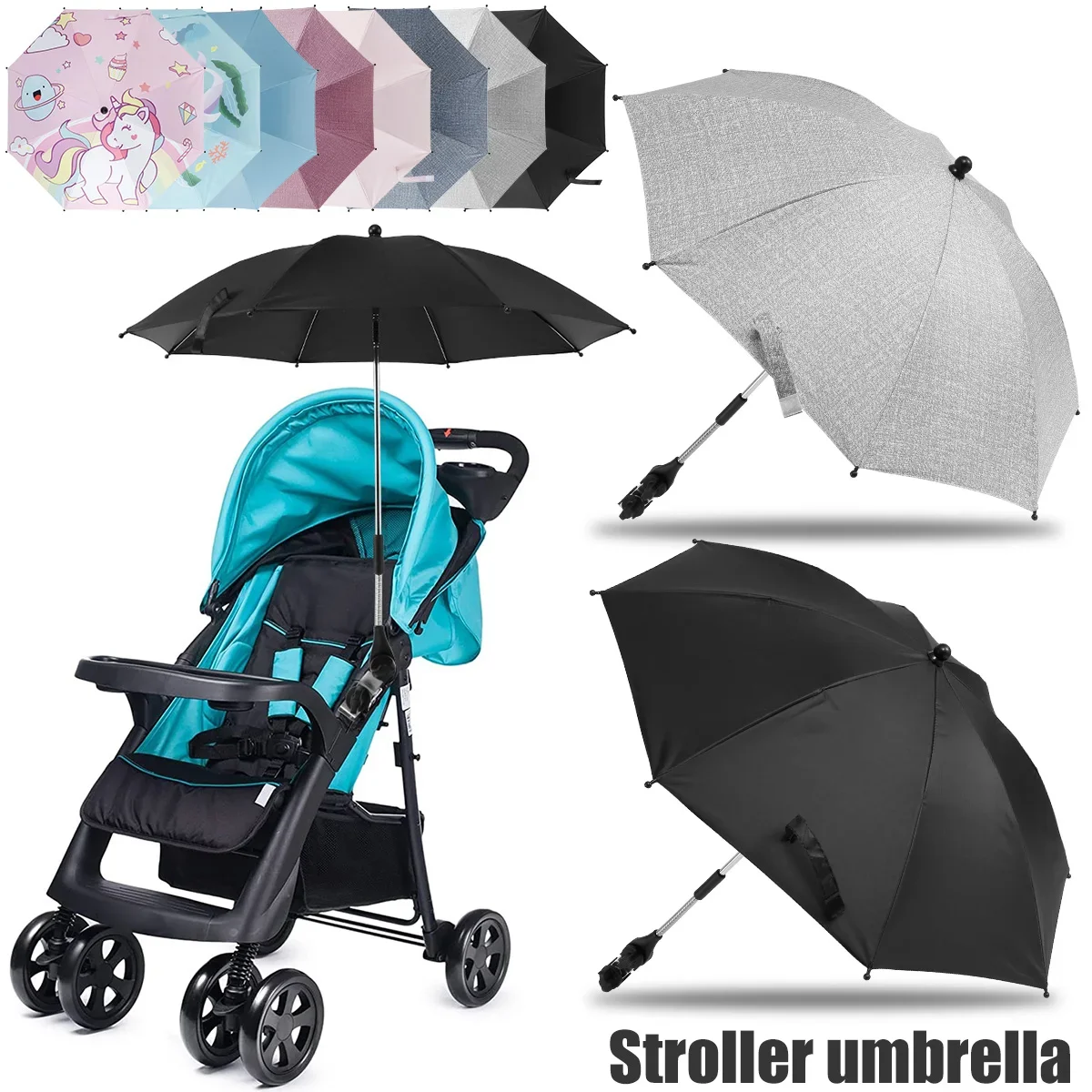 Baby Stroller Parasol Adjustable UV Protection Universal Cartoons Pram Shade Umbrella with Clamp For Stroller Accessories New