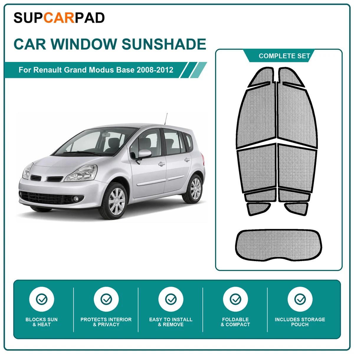 For Renault Grand Modus Base 2008-2012 Full Set Car Window Sunshades UV Block Privacy Heat Insulated Foldable Car Curtain